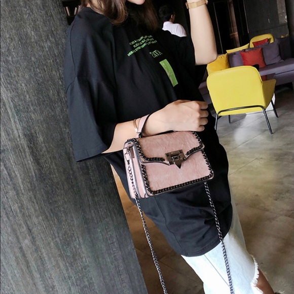 Handbag chain lock blush pink womens shoulder purse - Picture 6 of 8